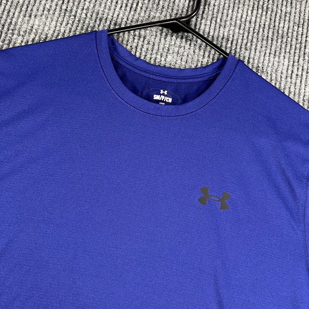 Under Armour Shirt Mens Small Purple Short Sleeve Loose Fit Active Workout